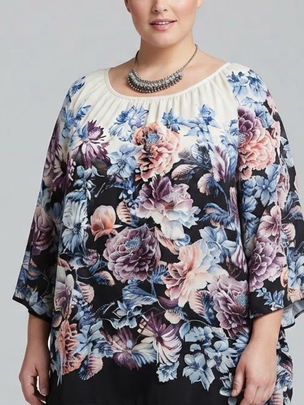 NORTHERN REFLECTIONS Floral Blouse Cream, Black, Blue, Blush Long Sleeves Sz LG